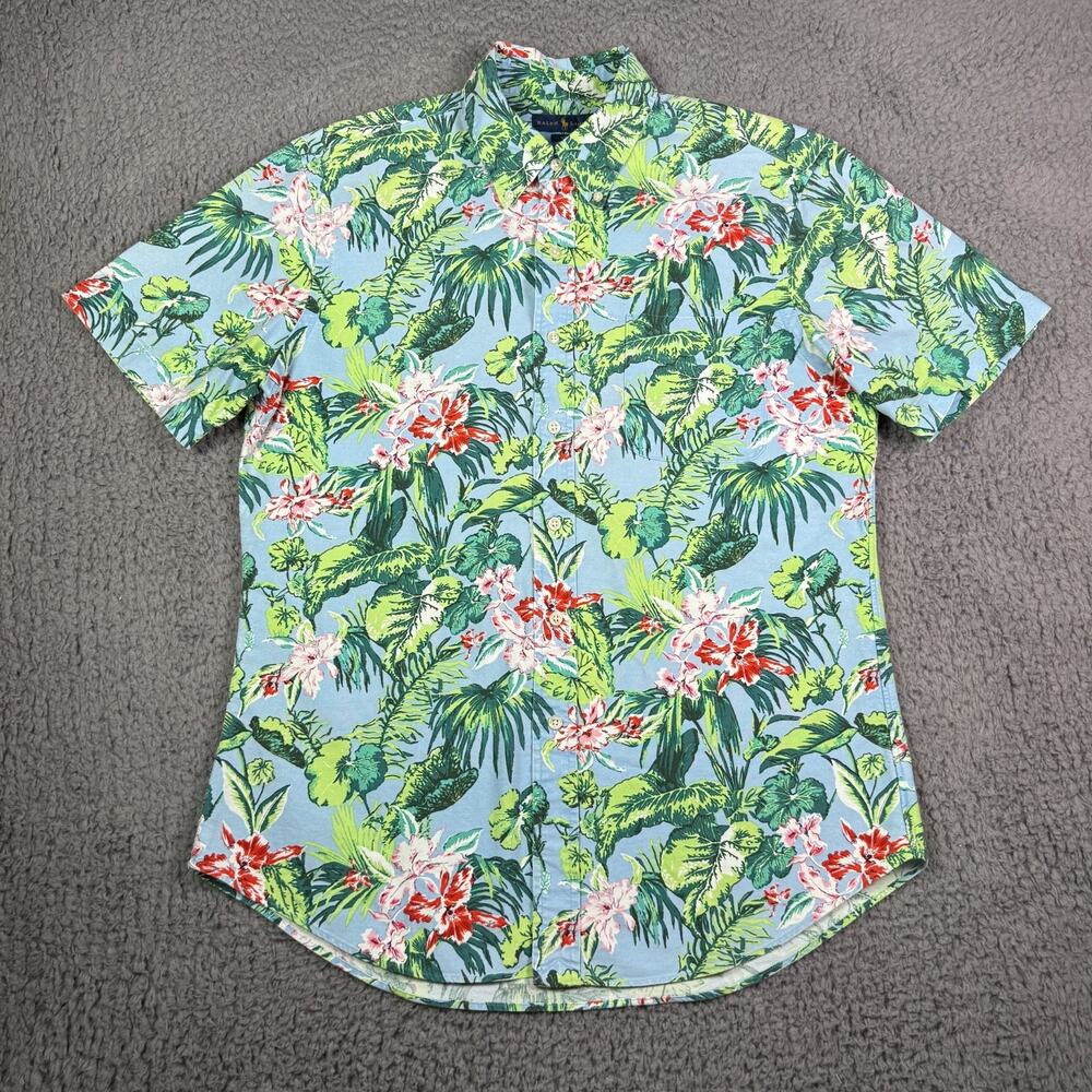Ralph Lauren Shirt Mens L Floral Hawaiian Aloha Beach Slim Oxford Button OCBD - Picture 2 of 8